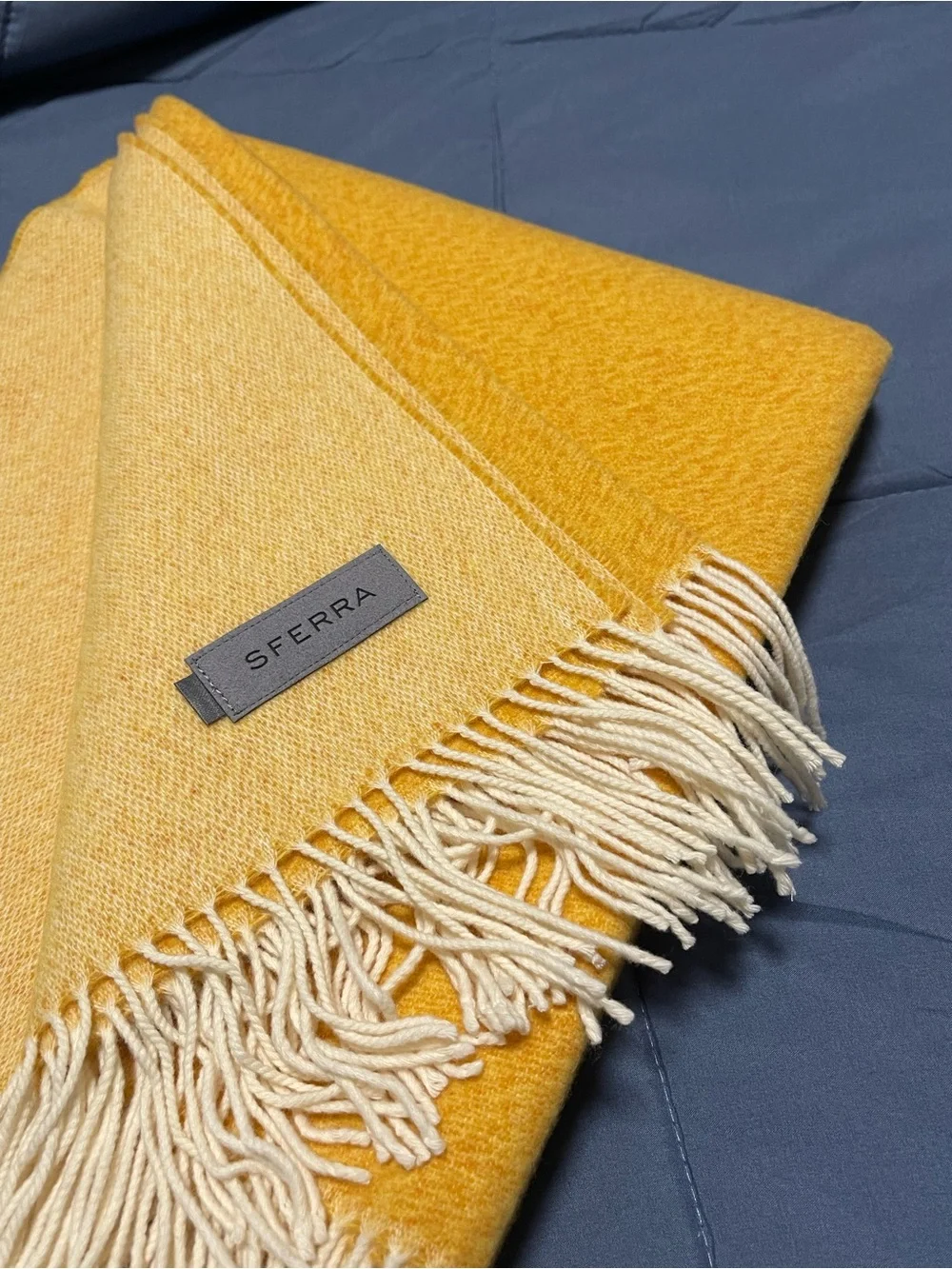 SFERRA $395 Matese Throw Sunshine Merino Wool Twisted Fringe 50x70” NWOT